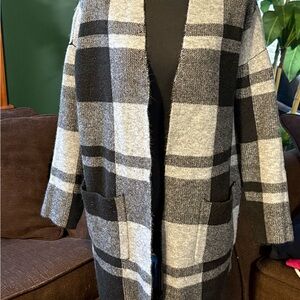 Time and Tru Black and Gray Plaid Cape